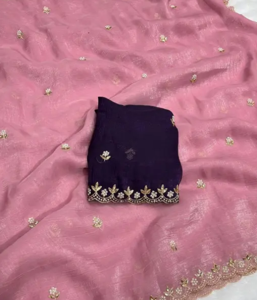 New Designer Chiffon Silk Saree | Party Wear Latest Collection with Elegant Handwork & Unstitched Blouse