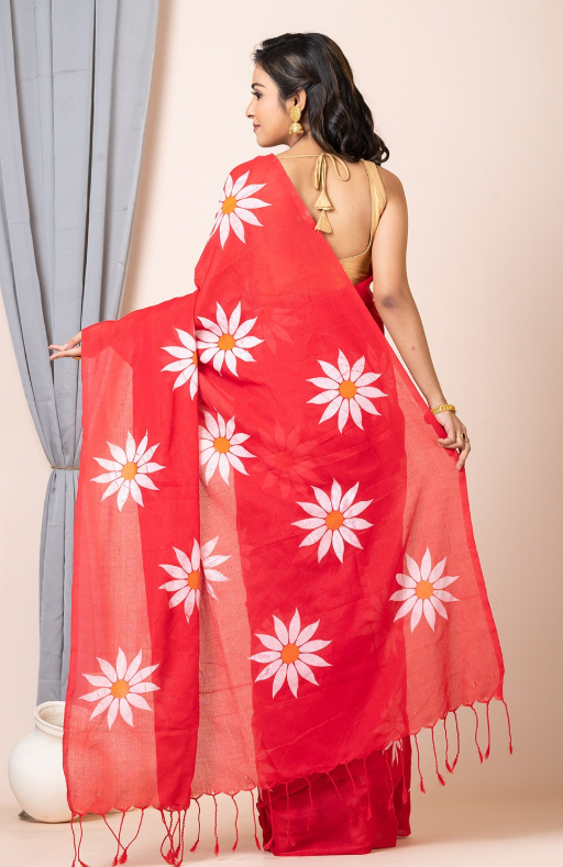 Green Cotton Blend Digital Print Saree | Bollywood Party Wear Saree with Printed Running Blouse