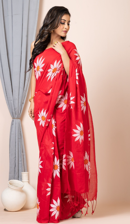 Green Cotton Blend Digital Print Saree | Bollywood Party Wear Saree with Printed Running Blouse