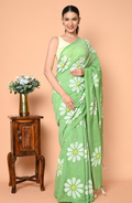 Green Cotton Blend Digital Print Saree | Bollywood Party Wear Saree with Printed Running Blouse