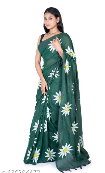 Blue Cotton Blend Digital Print Saree | Bollywood Party Wear Saree with Printed Running Blouse