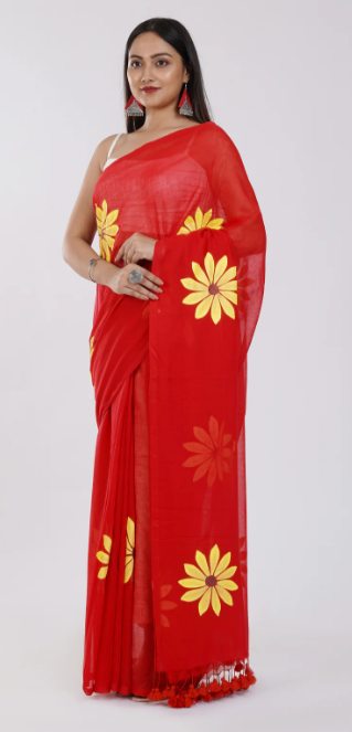 Black Cotton Blend Digital Print Saree | Bollywood Party Wear Saree with Printed Running Blouse