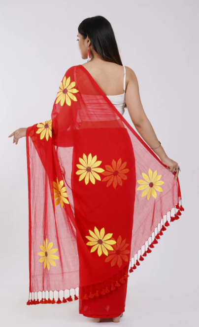 Black Cotton Blend Digital Print Saree | Bollywood Party Wear Saree with Printed Running Blouse