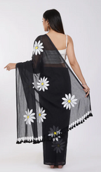 Black Cotton Blend Digital Print Saree | Bollywood Party Wear Saree with Printed Running Blouse