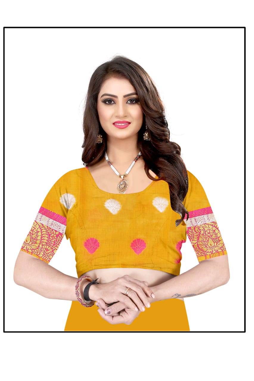 Purple Kanjeevaram Cotton Silk Saree with Big Zari Border | Party Wear Zari Woven Saree with Running Blouse