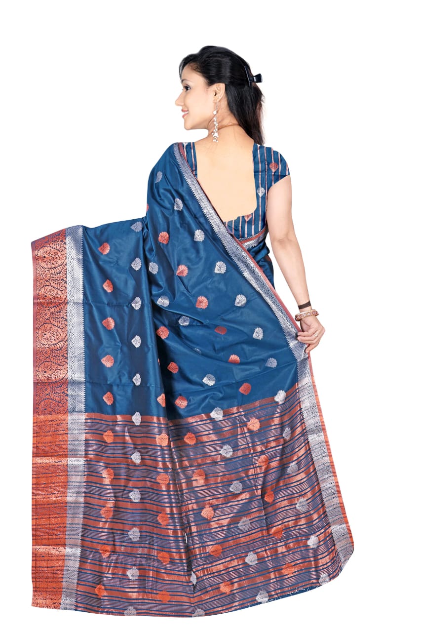 Purple Kanjeevaram Cotton Silk Saree with Big Zari Border | Party Wear Zari Woven Saree with Running Blouse